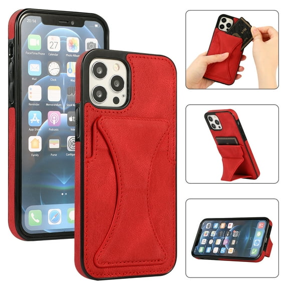 Decase Wallet Case for iPhone 13 Pro Max PU Leather Case with Card Slot Kickstand Ultra Thin Men Women Shockproof Case Red,For iPhone 13 Pro Max