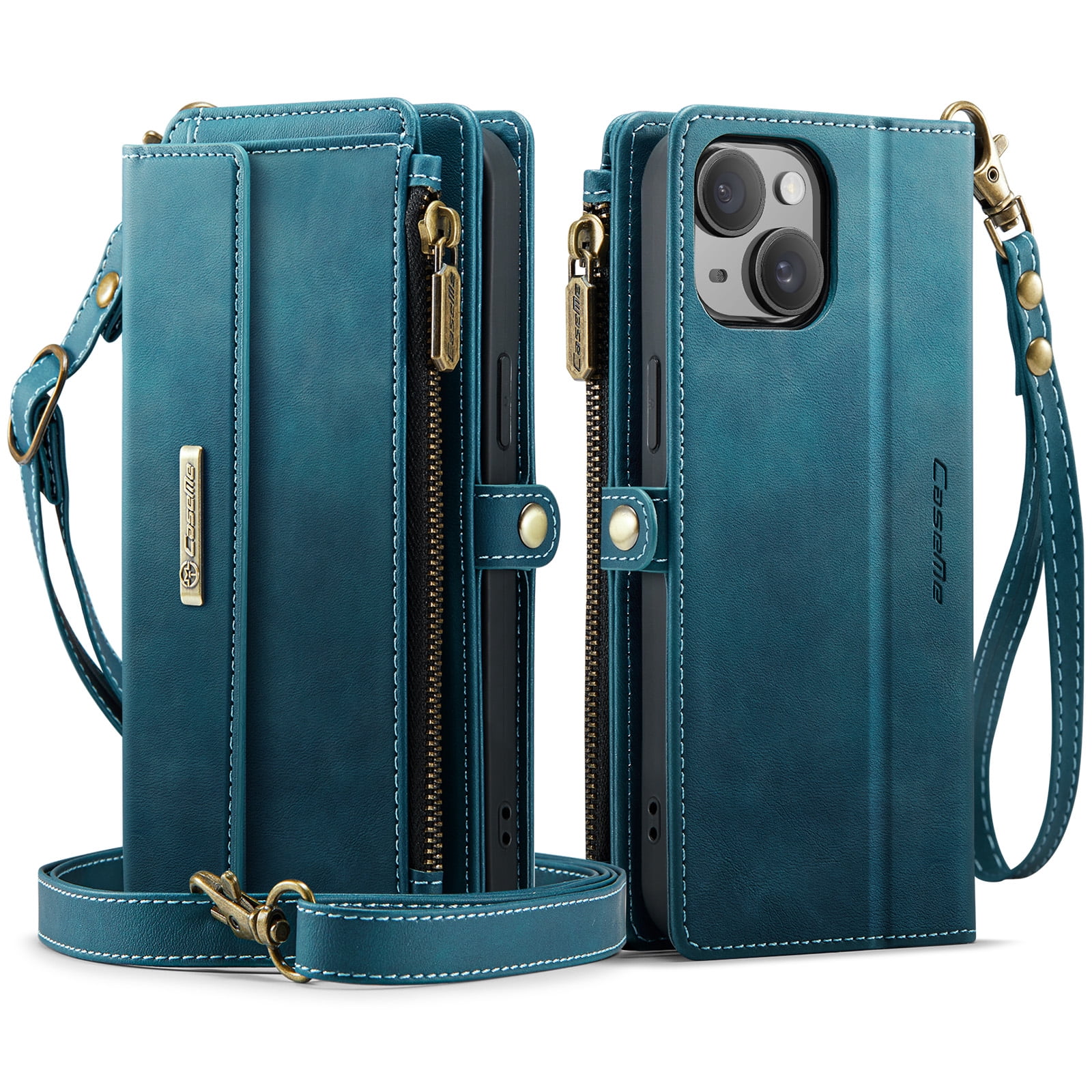 Decase Wallet Case for iPhone 14 Plus,Magnetic Flip Zipper Pocket PU Leather Phone Cover,Crossbody Flip Cover with RFID Card Slots,Green