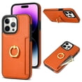 thumbnail image 1 of Decase Wallet Case for iPhone 15, Shockproof PU Leather Credit Card Slot with Built-in Rotation Ring Holder Stand Protective Cover Case , orange, 1 of 8