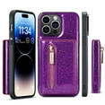 thumbnail image 1 of Decase Wallet Case For iPhone 14 Pro Max 6.7 inch, Glitter Bling Zipper Purse PU Leather RFID Cards Holder Slots Back Magnetic Shocklproof Protective Cover for iPhone 14 Pro Max, Darkpurple, 1 of 9