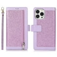 thumbnail image 1 of Decase Wallet Case for iPhone 14 Pro Max,Bling Glitter Sparkly PU Leather Kickstand Flip Folio Zipper Wallet Purse Cover Case with Card Holder Wrist Strap for iPhone 14 Pro Max - 6.7 Inch, Purple, 1 of 7