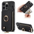 thumbnail image 1 of Decase Wallet Case for iPhone 15 Pro Max,Shockproof Rugged Phone Cover With 360° Rotatable Ring Kickstand & Back Zipper Card Pocket Cloth Fabric Hybrid PU Leather,for Women Men - Black, 1 of 7