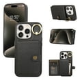 thumbnail image 1 of Decase Wallet Case for iPhone 15, Slim Shockproof Credit Card Slot Anti-Fingerprint with Built-in Rotation Ring Holder Stand PU Leather Protective Phone Case Cover, black, 1 of 8