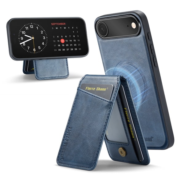 Decase Wallet Case for iPhone 17 Air, Magnetic Back Cover Compatible with Mag-Safe, Premium PU Leather Slim Shockproof Protective Phone Case with Detachable Card Holder Kickstand,Blue