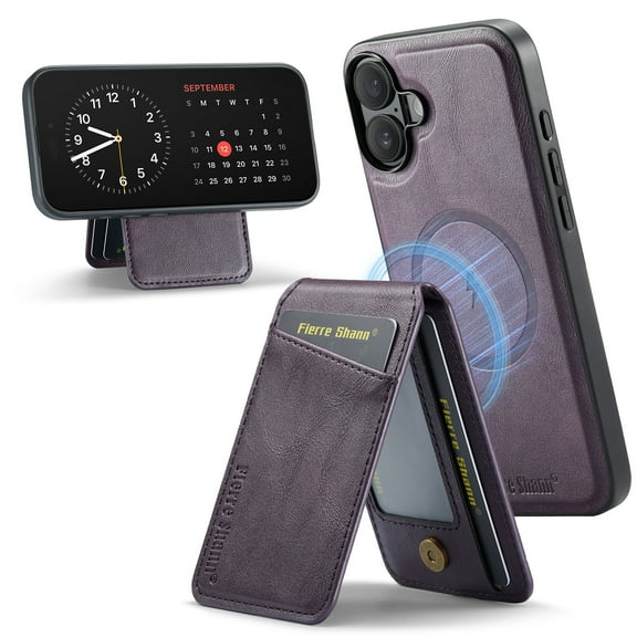 Decase Wallet Case for iPhone 17, Magnetic Back Cover Compatible with Mag-Safe, Premium PU Leather Slim Shockproof Protective Phone Case with Detachable Card Holder Kickstand,Purple