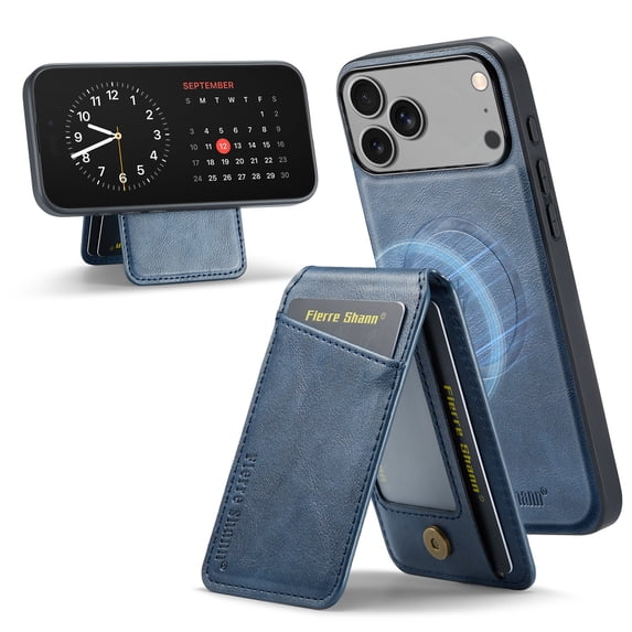 Decase Wallet Case for iPhone 17 Pro, Magnetic Back Cover Compatible with Mag-Safe, Premium PU Leather Slim Shockproof Protective Phone Case with Detachable Card Holder Kickstand,Blue