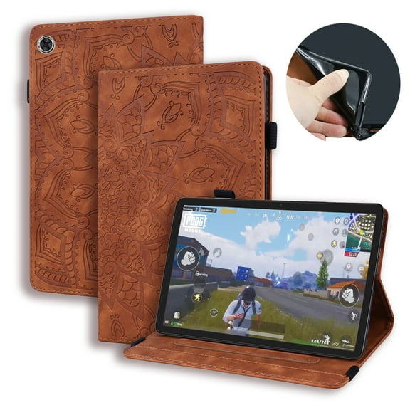 Decase Wallet Cover for Amazon Kindle Fire Max 11 (13th Generation, 2023 Release) 11",PU Leather Folio Stand Embossed Flower Stand Cover with Elastic Band & Pen Holder for Fire Max 11 Tablet, Brown