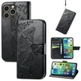 thumbnail image 1 of Decase Wallet Cover for Apple iPhone 15 Pro Max 2023,Luxury Butterfly Embossed Pattern PU Leather Magnetic Clasp Shockproof Phone Shell Kickstand Card Slots With Wrist Strap, Black, 1 of 7