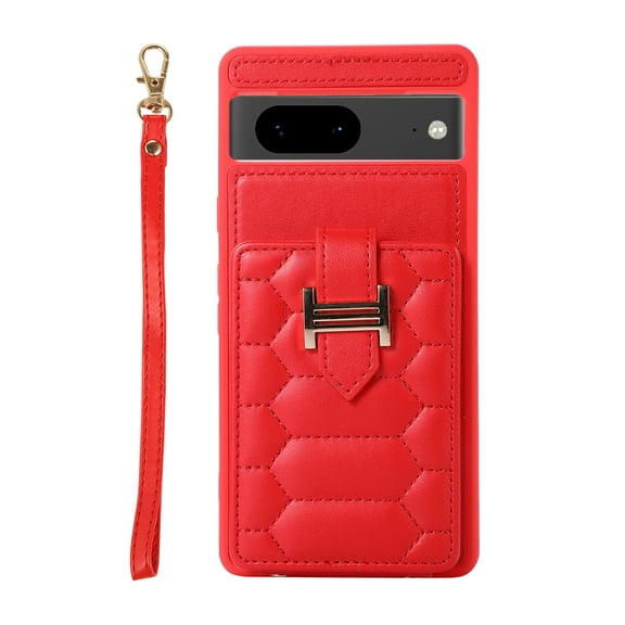 Decase Wallet Cover For Google Pixel 6a,Premium Leather Shockproof Phone Shell With Back Flip Card Slots & Ring Kickstand & Hand Strap & Crossbody Strap - red