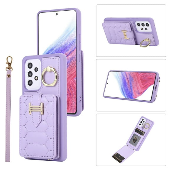 Decase Wallet Cover For Samsung Galaxy A34 5G,Premium Leather Shockproof Phone Shell With Back Flip Card Slots & Ring Kickstand & Hand Strap & Crossbody Strap - purple
