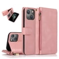 thumbnail image 1 of Decase Wallet Cover for iPhone 15,Stylish Premium Zipper Pocket Leather Carrying Folio Flip Case With Wristlet Strap,Full Body Protection Shockproof Shell,for Apple iPhone 15 - Rosegold, 1 of 8