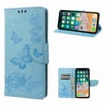thumbnail image 1 of Decase Wallet Hard Rugged Case for Apple iPhone 14, Shockproof Kickstand Wrist Strap Butterfly Floral Embossed PU Leather Flip Cover,blue, 1 of 1