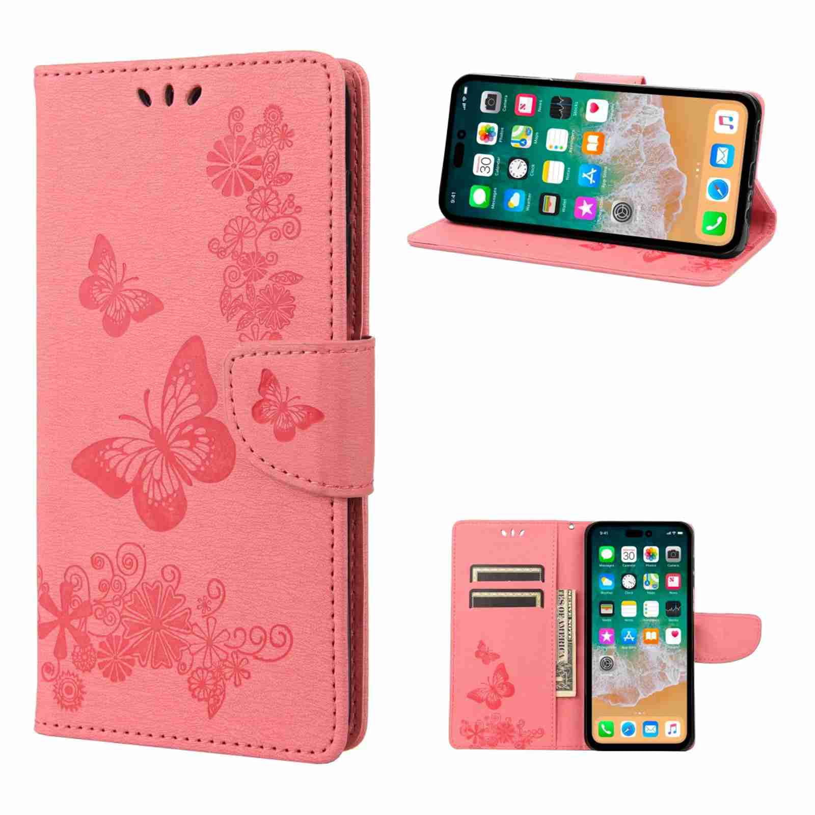 Custodia IPhone 11 Con Fiori, Cover Flip In Pelle PU Con Portacarte E Supporto, Design Nazionale, Rosa, JZ