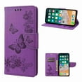 thumbnail image 1 of Decase Wallet Hard Rugged Case for Apple iPhone 14, Shockproof Kickstand Wrist Strap Butterfly Floral Embossed PU Leather Flip Cover,purple, 1 of 1