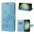 thumbnail image 1 of Decase Wallet Pocket Card Case for Samsung Galaxy S22 Plus, Shockproof Kickstand Wrist Strap Butterfly Floral Embossed PU Leather Flip Cover,blue, 1 of 1