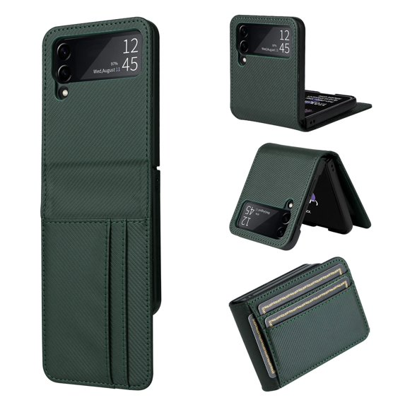 Decase Wallet Shell Cover Case for Samsung Galaxy Z Flip 5, Luxury PU Leather Anti-Scratch Shock Absorption Card Credit Card Holder Slot Thin Phone Protective Cover for Samsung Z Flip 5,Green