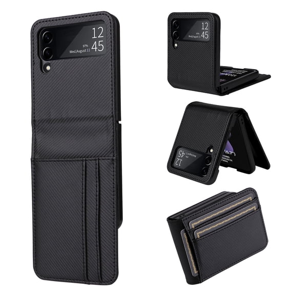 Decase Wallet Shell Cover Case for Samsung Galaxy Z Flip 5, Luxury PU Leather Anti-Scratch Shock Absorption Card Credit Card Holder Slot Thin Phone Protective Cover for Samsung Z Flip 5,Black