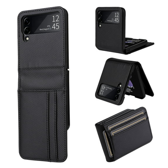 Decase Wallet Shell Cover Case for Samsung Galaxy Z Flip 5, Luxury PU Leather Anti-Scratch Shock Absorption Card Credit Card Holder Slot Thin Phone Protective Cover for Samsung Z Flip 5,Black