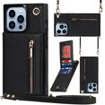 thumbnail image 1 of Decase Zipper Wallet Case for iPhone 13 PU Leather Purse Case with Card Slots Kickstand Crossbody Shoulder Strap Magnetic Clasp For iPhone 13,Black, 1 of 8