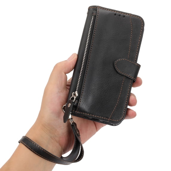 Decase Zipper Wallet Case for iPhone 11 Pro Max PU Leather Case with Wrist Strap Card Slots Kickstand Zipper Storage Magnetic Protective Case For iPhone 11 Pro Max,Black