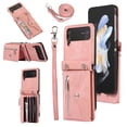 thumbnail image 1 of Decase Zipper Wallet Leather Case For Samsung Galaxy Z Flip 3 5G With Luxury Lanyard Wrist Crossbody Strap Handbag,Rosegold, 1 of 9