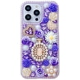thumbnail image 1 of Decase case For iPhone 13,3D Luxury Handmade Girls Phone Case Pearl Pendant Sparkle Shinning Flower Rhinestone Crystal Diamond Cover Case, purple, 1 of 3