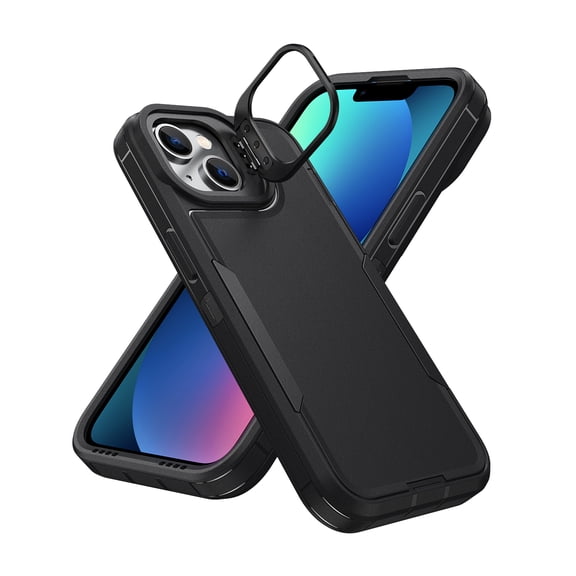 Decase for Apple iPhone 15 Heavy Duty Case,Shockproof Rugged Cover with Lens Kickstand,Dual-Layer PC Hard Back & TPU inner Hybrid Phone Shell,Black