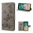 thumbnail image 1 of Decase for Apple iPhone XR Wallet Card Holder Slots Case, Shockproof Kickstand Wrist Strap Butterfly Floral Embossed PU Leather Flip Cover,gray, 1 of 1
