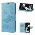 thumbnail image 1 of Decase for Google Pixel 5 Wallet Card Holder Slots Case, Shockproof Kickstand Wrist Strap Butterfly Floral Embossed PU Leather Flip Cover,blue, 1 of 1