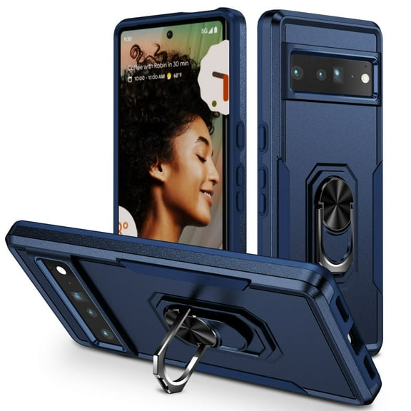 Decase for Google Pixel 7 Pro Case, Heavy-Duty Military Shockproof with Rotatable Stand Ring Protection Hard PC TPU Bumper Cover, Darkblue