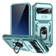 Decase for Google Pixel 9 Pro XL Case with Slide Camera Cover Magnetic Ring Holder Kickstand Phone Case for Google Pixel 9 Pro XL,Gray-green