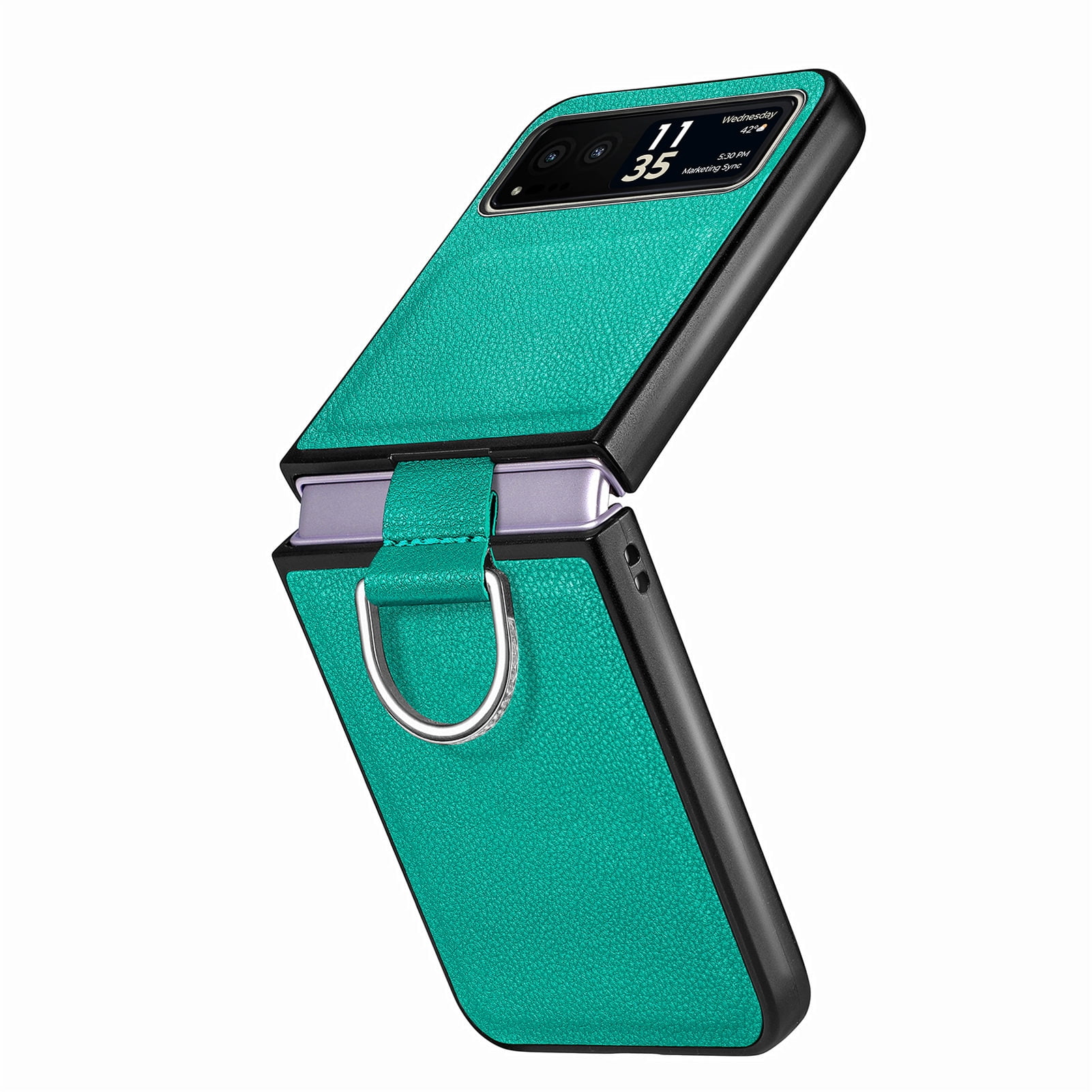 Decase for Motorola Razr 40 Leather Case Cover, with Metal Finger Ring Holder Slim Lightweight