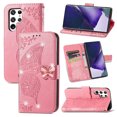thumbnail image 1 of Decase for Samsung Galaxy S22 Ultra Case Bling Butterfly Embossed Wallet Flip PU Leather Magnetic Card Slots with Stand Strap Cover,Pink, 1 of 10