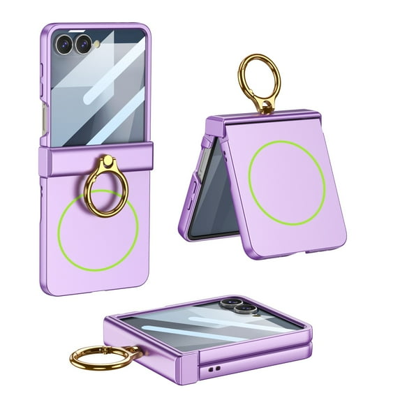Decase for Samsung Galaxy Z Flip 7, Shockproof Case with Stand & Screen Protector, Hinge Protection Cover, Wireless Charging Compatible,Purple