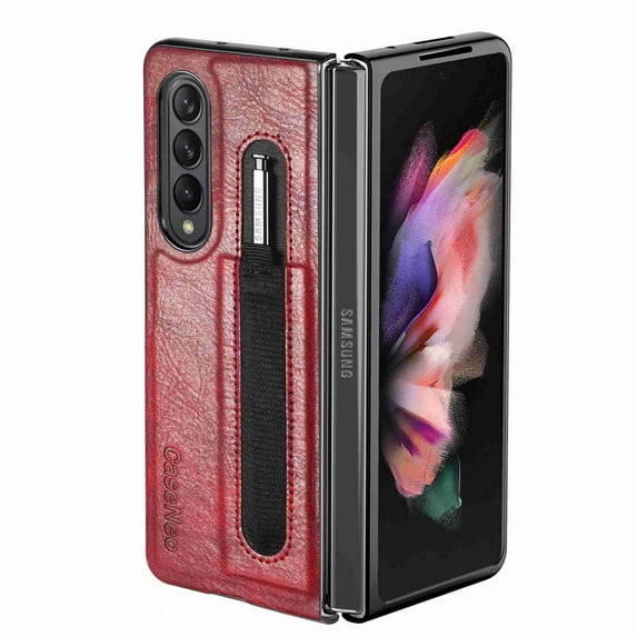 Decase for Samsung Galaxy Z Fold 4 2022 Case with S Pen Holder, Shockproof PU Leather Flip Slim Fit Protective Wireless Charging Cover, Red