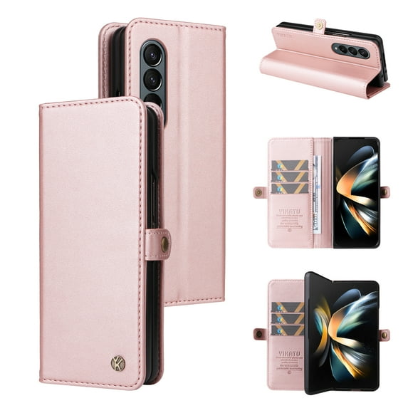 Decase for Samsung Z Fold 4 5G Wallet Case with Leather Wallet Card Holder Protective Slim Cover, Rosegold