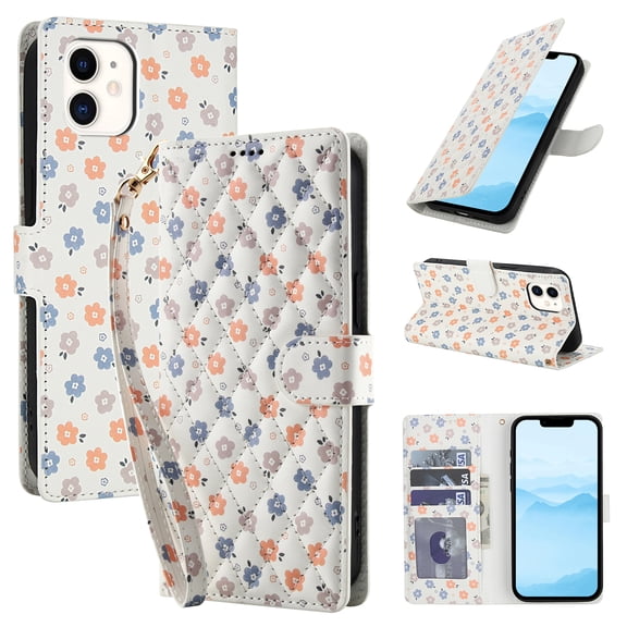 Decase for iPhone 12 Mini Wallet Case with Card Holder,Fashion PU Leather Phone Case,Flip Flower Pattern Cover,Shockproof TPU Inner Shell,B