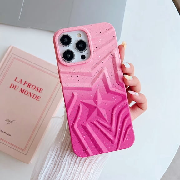 Decase for iPhone 15 Pro Max,Fluorescent Frosted 3D Star Pattern Bling Case Soft TPU Shockproof Cute Phone Cover for Apple iPhone 15 Pro Max,Pinkrose