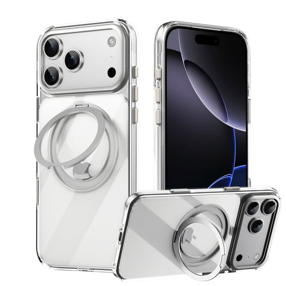 Decase for iPhone 17 Pro Rugged Case,Hybrid PC+TPU Bumper+Metal Gear Design,Shockproof Cover with 360° Pivot Ring Kickstand,Clear