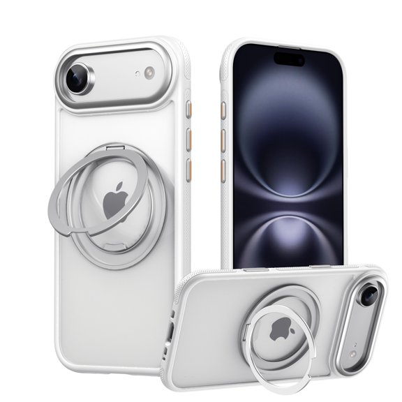 Decase for iPhone Air Rugged Case,Hybrid PC+TPU Bumper+Metal Gear Design,Shockproof Cover with 360° Pivot Ring Kickstand,White