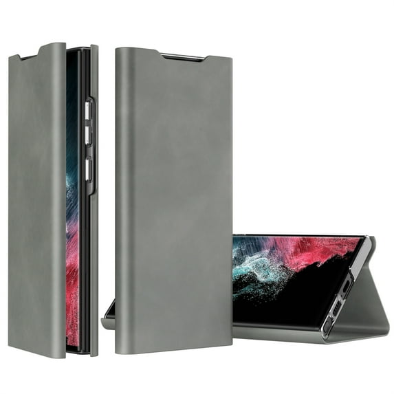 Decase forSamsung Galaxy S22 Plus, Slim Thin Magnetic Wallet Card Holder Stand,Shockproof Flip PU Leather Anti-Fingerprint Protective Case Cover,Support Wireless Charging, gray