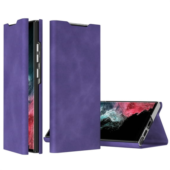 Decase forSamsung Galaxy S23, Slim Thin Magnetic Wallet Card Holder Stand,Shockproof Flip PU Leather Anti-Fingerprint Protective Case Cover,Support Wireless Charging, purple