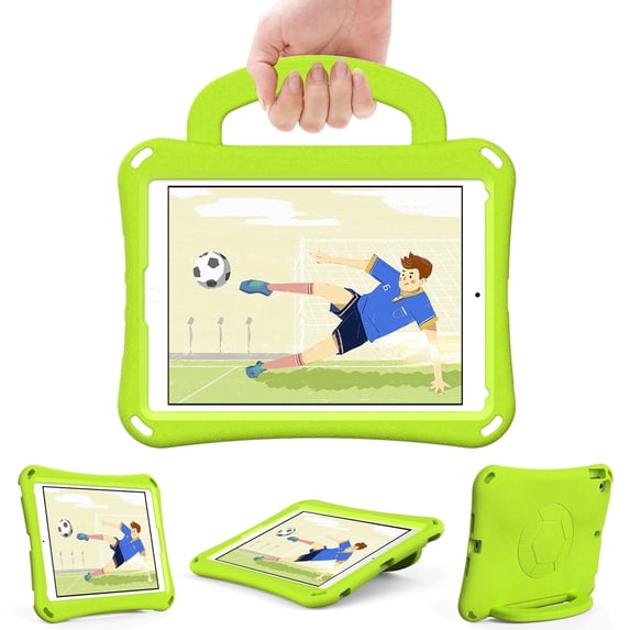 Decase for iPad 10.2 (2021/2020/ 2019),iPad 10.2 Case for Kids,Cute Football Pattern Shockproof Handle Stand Case for Apple iPad 9/8/ 7 Generation 10.2 Inch,Green