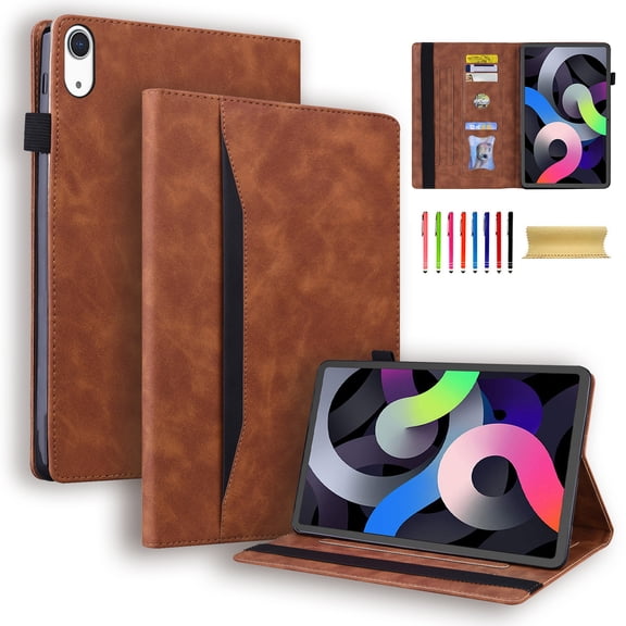 Decase for iPad 10th Generation Case with Pencil Holder, Front Pocket & Credit Card Slots PU Leather Full body Cover Multi-Angle Viewing Stand Folio Case for iPad 10th Gen 10.9" 2022,Brown