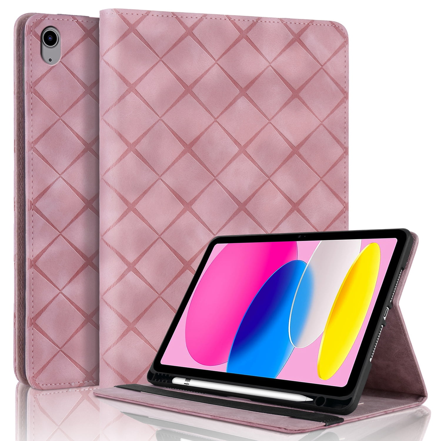 Decase for iPad A16 11th Generation Case 11 inch 2025 & iPad 10th Generation Cover 10.9" 2022 with Pencil Holder/Pockets,Auto Wake/Sleep,Folio Stand Embossed PU Leather Smart Wallet Shell,Pink