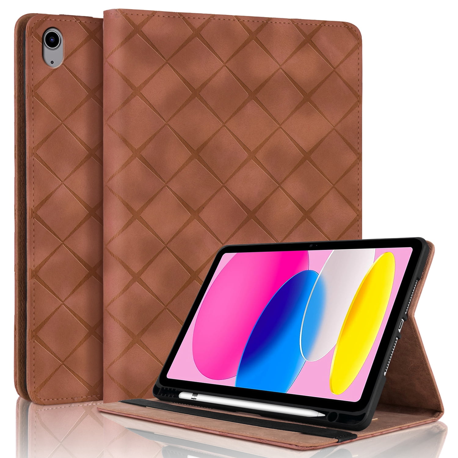 Decase for iPad A16 11th Generation Case 11 inch 2025 & iPad 10th Generation Cover 10.9" 2022 with Pencil Holder/Pockets,Auto Wake/Sleep,Folio Stand Embossed PU Leather Smart Wallet Shell,Brown