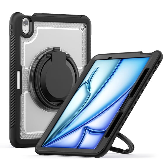 Decase for iPad Air 11-inch M3 (2025) / M2 (2024) Case,Rugged Shockproof Tablet Cover w/ 360° Rotating Hand Strap Foldable Hidden Stand,for iPad Air 11 Inch M3 2025/M2 2024 (Air 7th/6th Gen),Clear