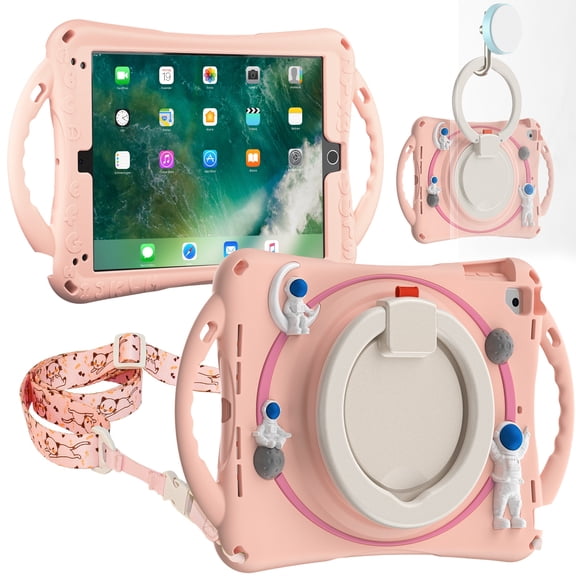 Decase for iPad Mini 7th(A17 Pro) 2024 / Mini 6th Generation 8.3" 2021,with 360 Rotating Hand Strap,& Stand, Drop-Proof Astronaut Kids Case for iPad Mini 7th/6th Gen 8.3" inch,Pink