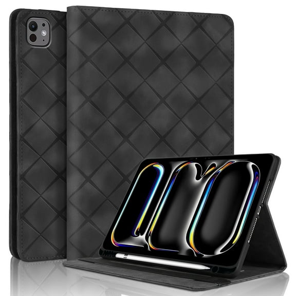 Decase for iPad Pro 11 Inch Case 2024 5th Gen(M4) Cover with Pencil Holder/Pockets,Auto Wake/Sleep,Folio Stand Embossed PU Leather Smart Wallet Shell for iPad Pro 11 2024 (5th Gen) A2836 A2837,Black