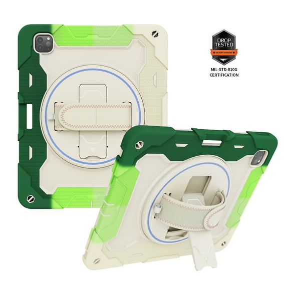 Decase for iPad Pro 12.9 2022/2021/2020/2018 Military Grade Protection Case,Built-in Hand Strap,Rotation Ring Stand,Rugged Shockproof Heavy Duty Drop Proof Protective Cover,Green